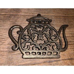 Cast Iron Gold Tea Kettle Trivet 6" tall 0184-0254
